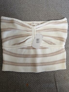 Blu Pepper Cream and Beige Striped Strapless Crop Top